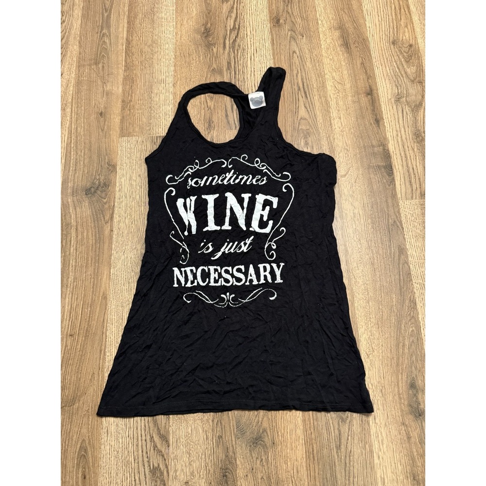 Color Bear Tank Top Women's Small Black White "Sometimes Wine is just necessary"